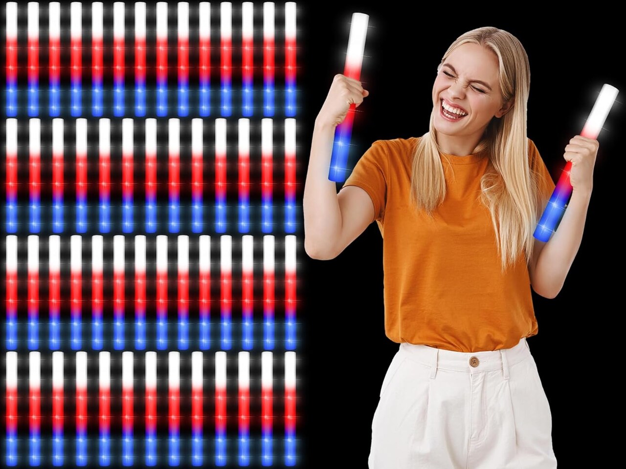 4th of July Glow Sticks Bulk 15.8 Independence Day Red White and Blue LED